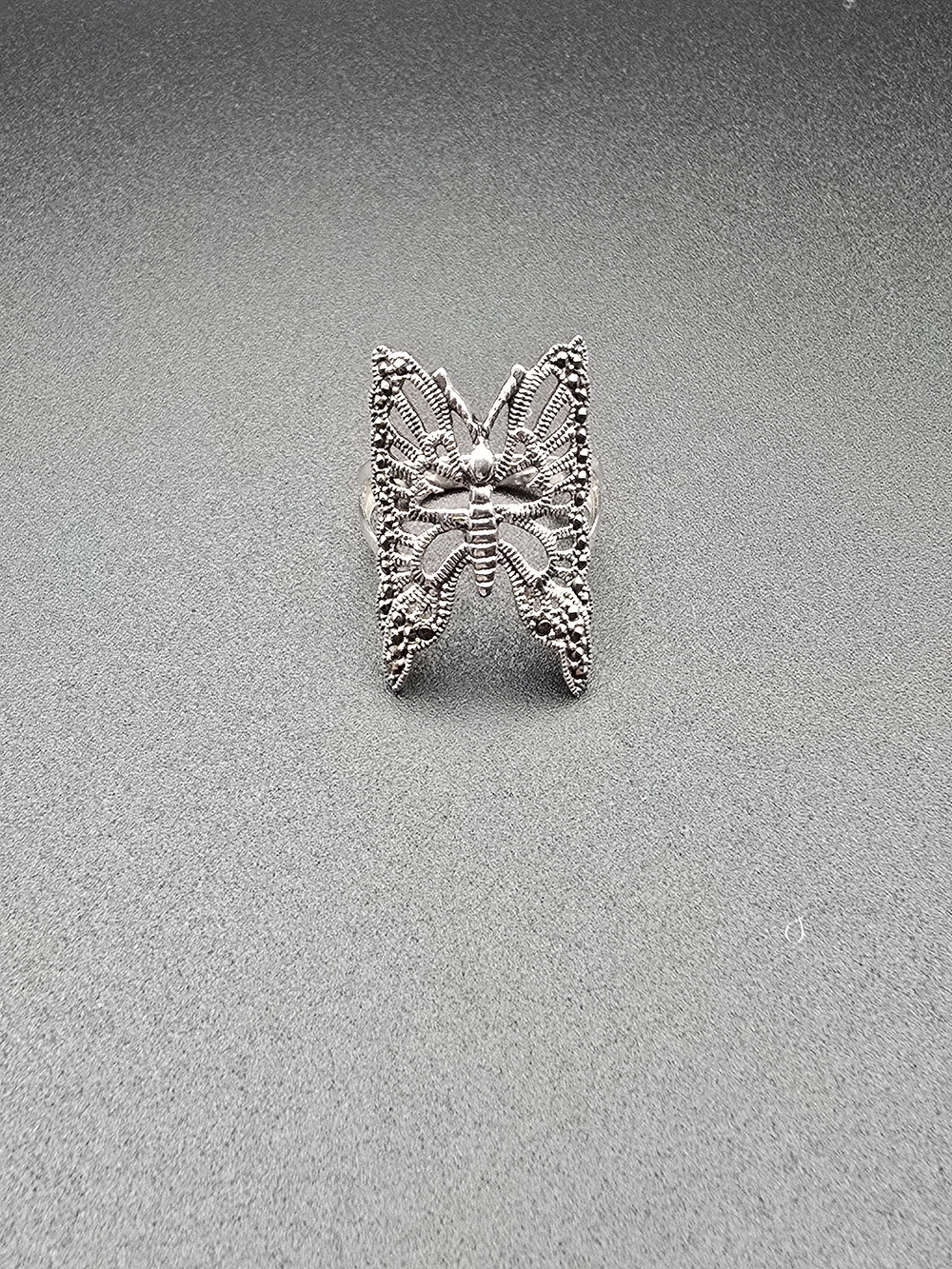 Vintage Stirling Marcasite Butterfly Ring - Picture 8 of 14